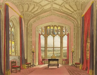 South End da Galeria de St. Michael, de "ilustrações gráficas e literárias de Fonthill Abbey" por John Britton, gravado por M. Dubourg, 1823 (gravura a cores)